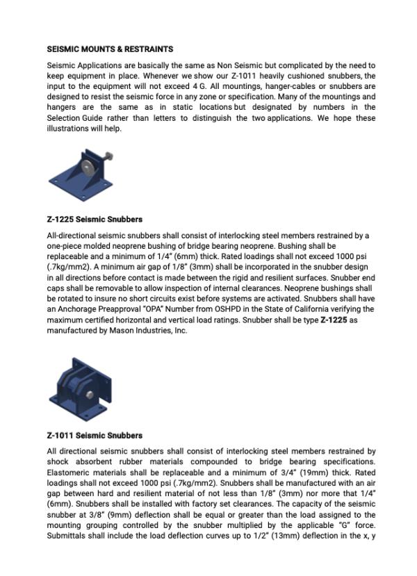 SPECIFICATION SEISMIC MOUNTS